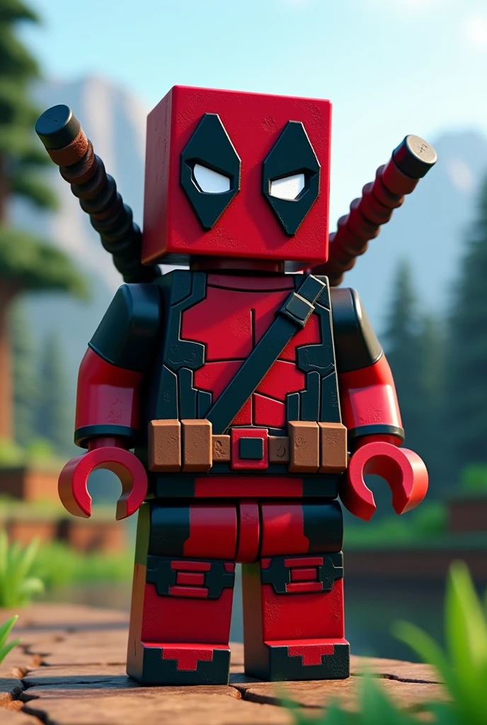 A Minecraft character completely faithful to the game with a Deadpool skin