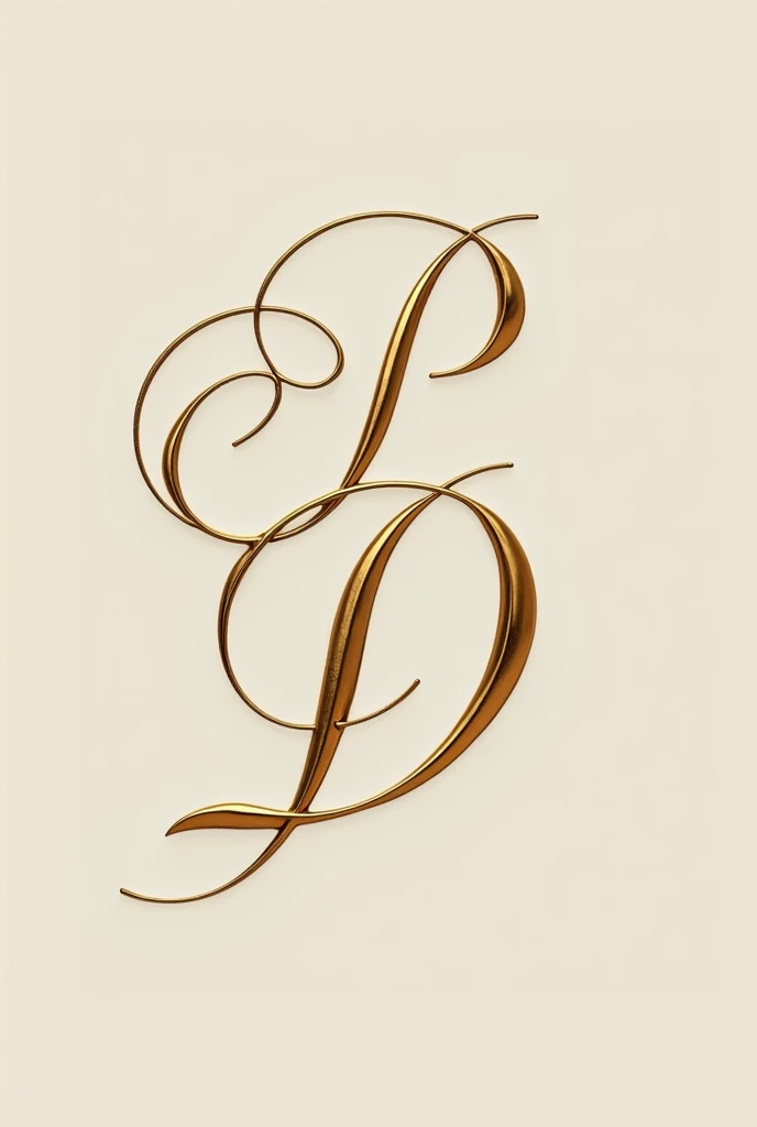 Create signature with letter P and letter D in tooth shape, fine stroke, doradas.