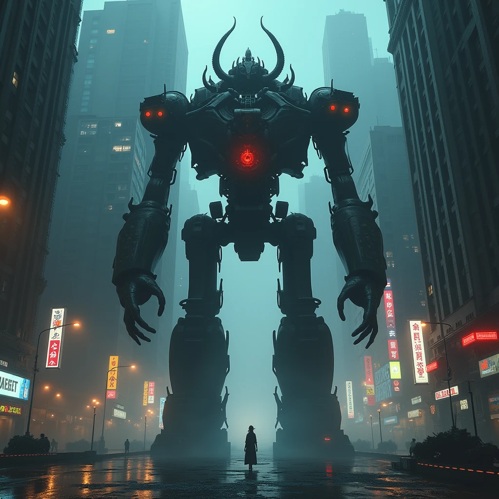 night city. brutal robot. Mystical style