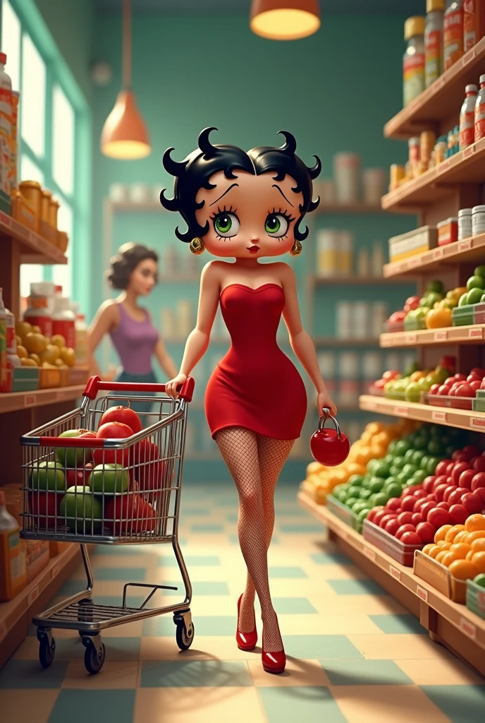 Betty boop with shopping cart in store 