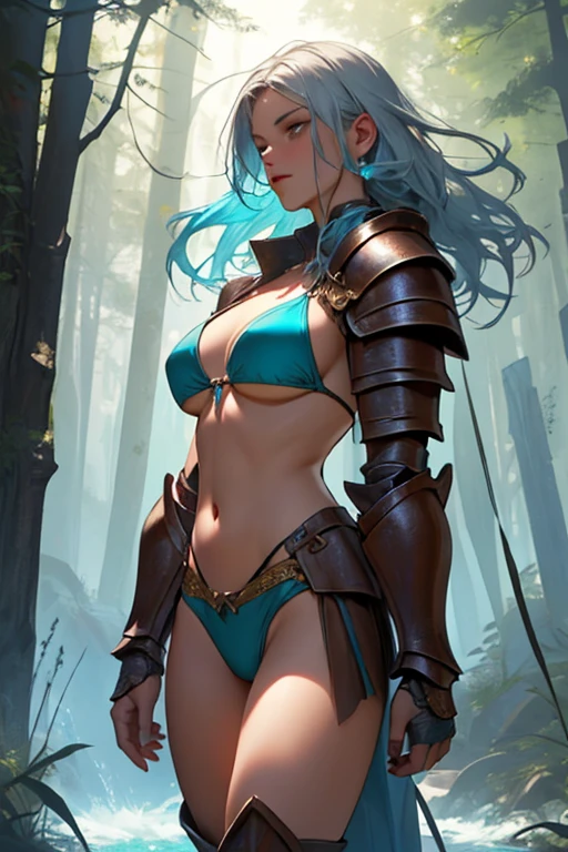 photorealistic, a high resolution, (((2 beautiful women))), elf warrior, long braided black hair, (wear elven baroque armor), battle-worn, magic, Short skirt, short top, smiling, fantasy, dynamic pose, background of castle ruins in the forest, (((blue-gray body skin)), bronze body skin, fire magic, Wind magic, dramatic, Chromatic aberration.detailed eyes, detailed hands, detailed face, elf girl, beautifu