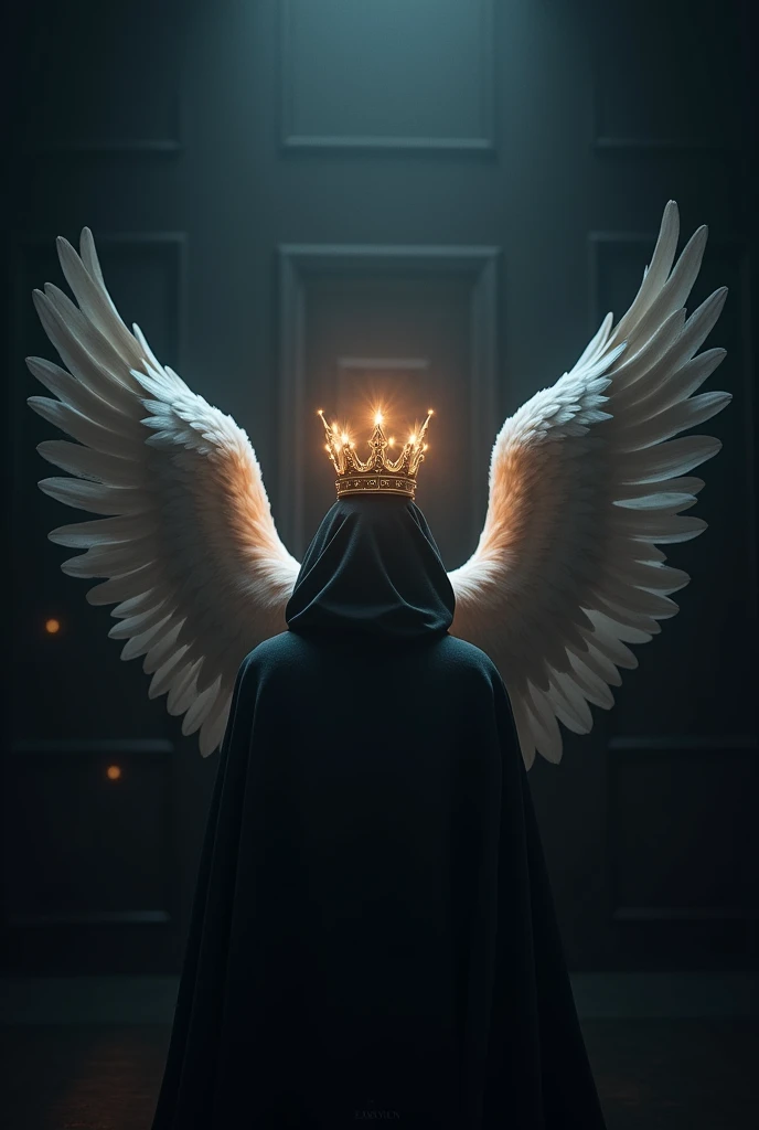 Make a dark image and have a text that says "KSJ" with a crown on top that lights up the room along with angel wings