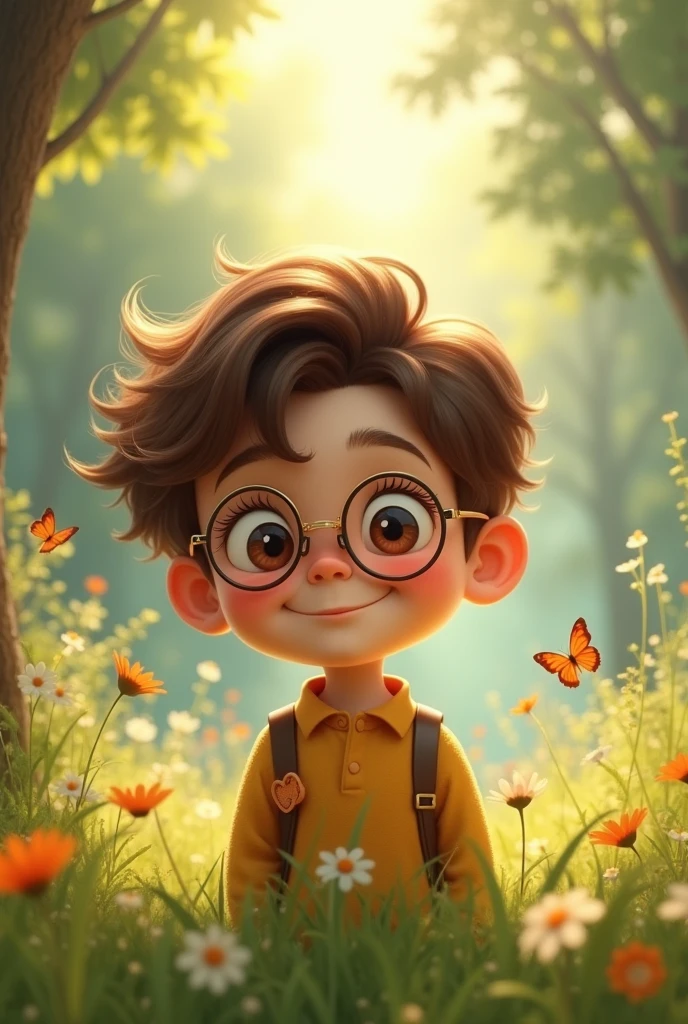 boy with brown hair and using a circle glasses