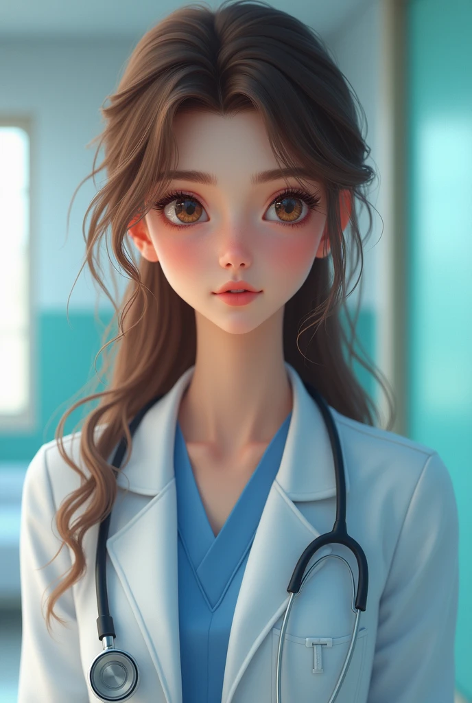 Pretty, adorable girl with a doctor suit. Brown hair, Hazel eyes, sexy eyes and plump lips