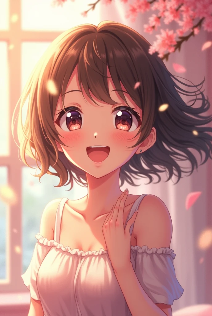 An anime woman enjoying herself