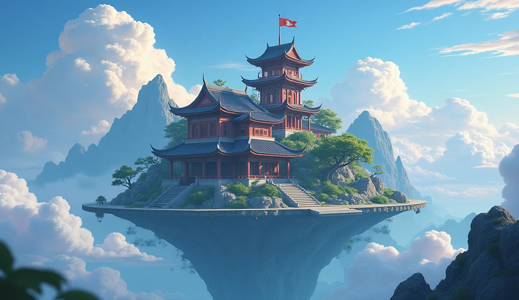 There is a Chinese-style building in the middle of a small island, Game concept art, Final Fantasy Vll World Concept, 2. 5D CGI anime fantasy artwork, Concept World Art, Beautiful concept art, dota matte concept art, Concept Art Wallpaper 4K, conceptartworld, Matte Mystery Dota Pixar, Fantasy concept art, League of Legends concept art ,Ultra-high resolution (Fidelity: 1.4), Ultra-high quality, Extremely detailed CG unity 8k wallpaper, aesthetics, Award-winning photography, True high detail, Detail improvements, Remove blur, complex, The art of travel. Visually stunning. Beautiful city pixels, Blue Hour Photography, Spectacular clouds, Fantasy Clouds.