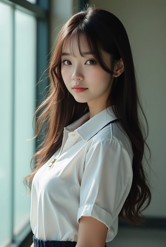 8K, Ultra-high resolution, Highest quality, masterpiece, 三分割法によるphotograph,Surreal, photograph, 1 Girl, (16 years old:1.3), pretty girl, Cute face, Beautiful eyes in every detail, 細かくdetailedに,masterpiece,, One Girl:1.2, Japan Female Announcer,whole body, bondage, Suppressed, Harness, rope, Put your arms behind your back, Put your hands behind your back, Tight Skirt, School, corridor 、Knee socks, Attractive thighs, Sensual,A carefree smile,Heal the heart,Black Hair,Long Straight Hair,Looking at the audience、beauty,Long neck、Laugh a little、Please close your mouth and laugh、(((Ideal body type))),A cup small breasts :2,、Portraiture:2、Perfect Anatomy、鮮明なdetailed、detailed、Surreal、Light and shadow,Strong light