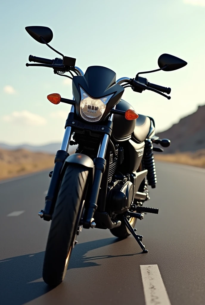 A motorcycle, Honda Bros 160, black, on a highway