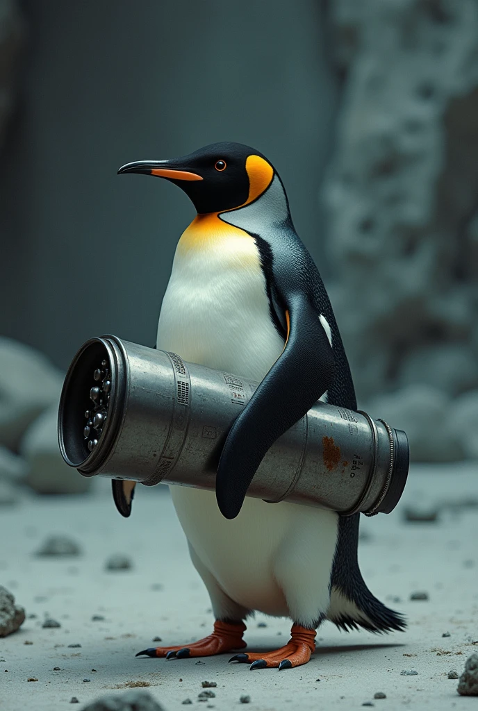 create a penguin holding a nuclear bomb