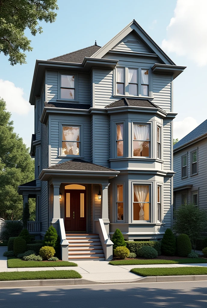 House design from outside that has 2 windows and 4 floors