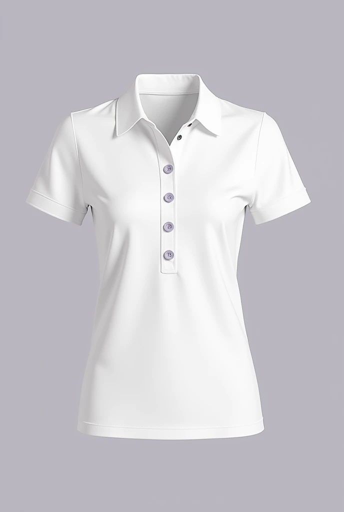 Mockup of a completely white polo shirt for women, except for its buttons, which will be in lilac.