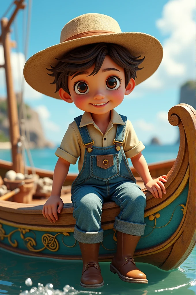 A fisherman boy on a Disney boat 