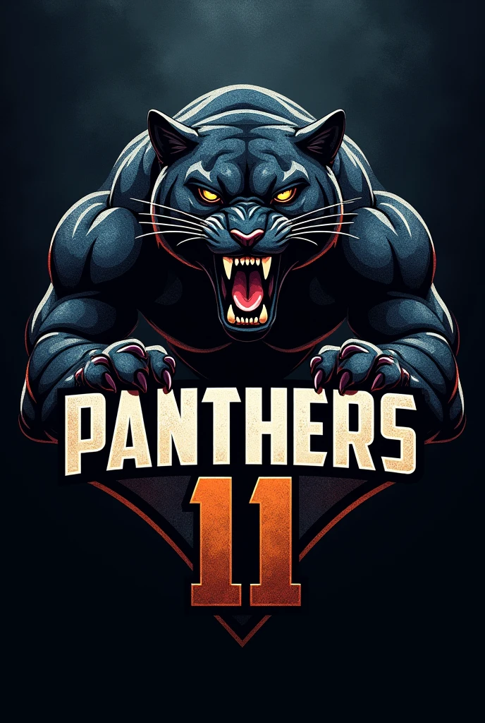 A team logo naming the team PANTHERS 11 in  realistic make it for football team jersey  on a roaring panther make the font style Intro Rust