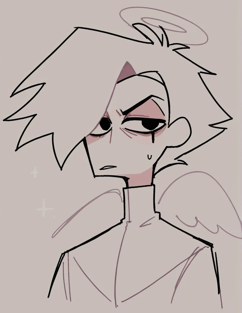 zPDXL, score_9, score_8_up, score_7_up, source_anime, BREAK
sketch, flat color, 1guy, solo, black eyes, vivziepop, helluva boss, portrait, hair over one eye, priest, angel wings