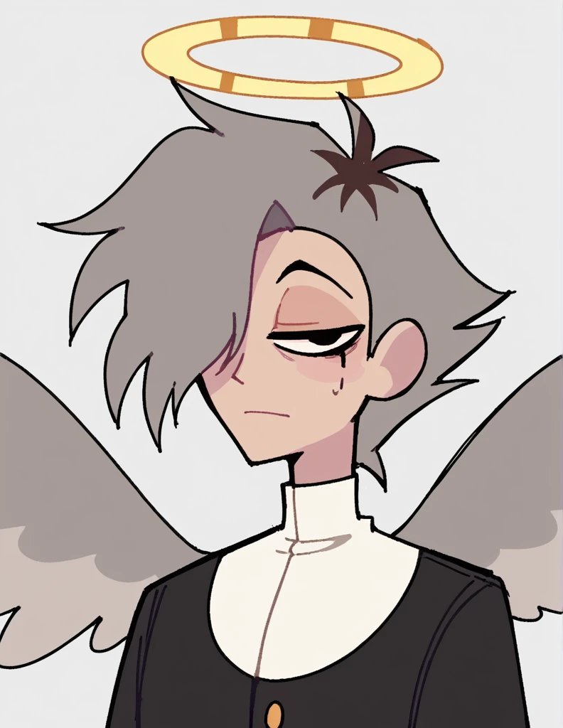 zPDXL, score_9, score_8_up, score_7_up, source_anime, BREAK
sketch, flat color, 1guy, solo, black eyes, vivziepop, helluva boss, portrait, hair over one eye, priest, angel wings