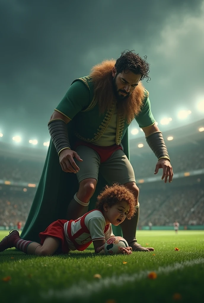 Prince Charming scolding Gasparin who cries on a football field