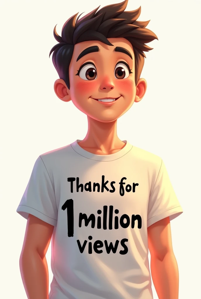 A boy that say Thanks for 1 million views @arnablifstyle104 in t- shart write make with using latter Write above this by using latter
Tha boy should be reach looking
Mantion the channel name