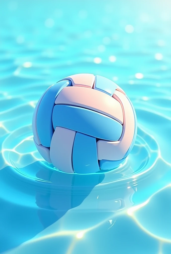 (Logo tối giản) (crystal clear water) (2D style) Logo, 1 2D volleyball in the middle of a transparent sea with a light blue water background. The background under the ball has ripples like the sea being reflected in the sunlight., glitter . Logo. strong. Strong style, dynamic, energy, matter, cool. strong, bold, full.