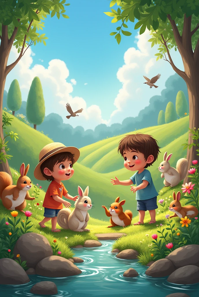 Creative nature for children with very nice animals and children 
