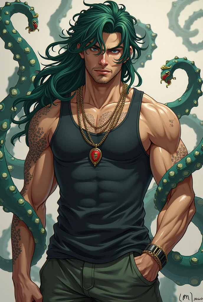 ((best quality)), ((masterpiece)), (detailed), 1guy, tanktop, tentacle like hair