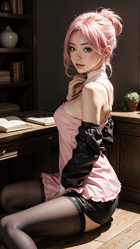 (Raw photography、top-quality、masterpiece:1.2、realisitic、Photorealsitic、highcontrast、photon maping、Photorealsitic、ultra-detailliert、profetional lighting、low angles:1.2)、(1 girl in)、(独奏:1.5)、(Height is 165 cm)、(18-year-old schoolgirl)、(grey blazer:1.2)、(Short skirt in grey:1.5)、(Light brown medium hair)、(pink color panties:1.5)、(Black loafers:1.5)、(beauitful face:1.3)、(perfectly proportions:1.2)、(Panties can be seen from under the skirt:1.8)、(Textured skin)、open-shirt、Stick your butt out at the camera、posterior view、facing back、turned around、Beautiful butt、Spread your legs apart、opens legs、