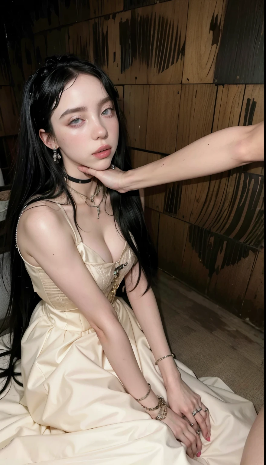 Blonde woman with long hair and piercings posing for a photo., with long black hair, with long black hair, Perfect white hair girl, Ava Max, tifa lockhart with black hair, pale porcelain white skin, anime girl in real life, with black hair, extremely black hair, very black hair, with long black hair, her hair is black