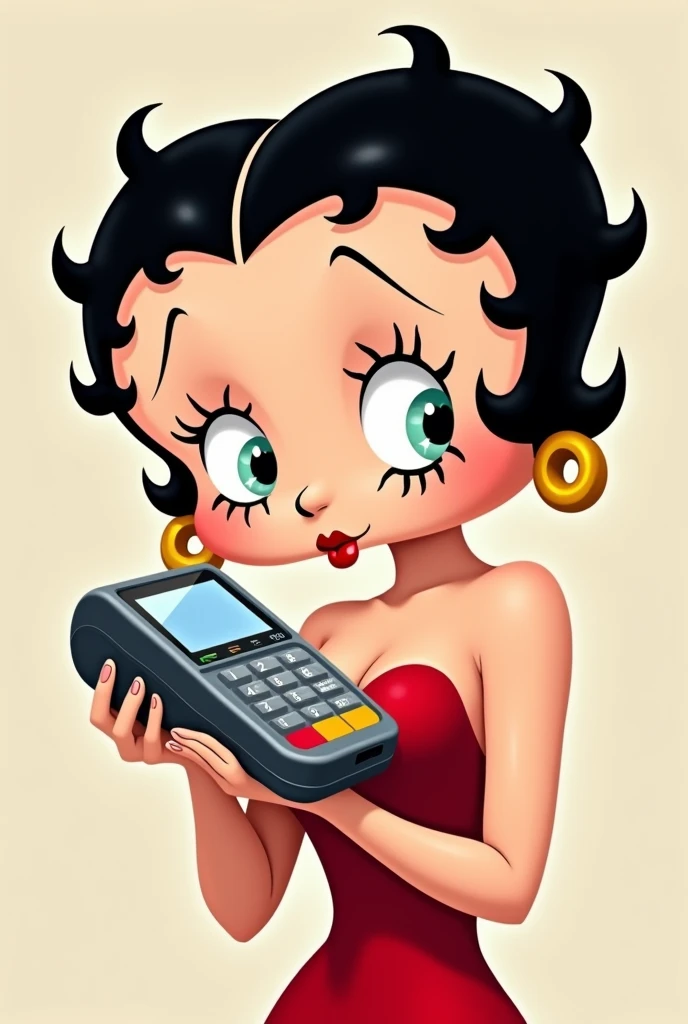 Betty boop holding a card terminal 