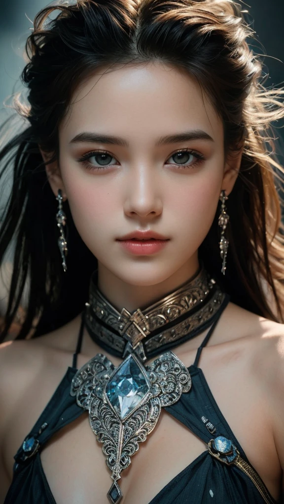 photo-realistic, surreal, cinematic lighting, 32K, 1 girl, look up, Backlight, (bright light:1.2), (Improvement of quality:1.4), (Highest quality realistic textured skin:1.4), detailed face, short hair, bangs, (Enhances the beauty of skin texture:1.1), matte texture,Upper body、nude、big breasts、Woman attacked by Stormtrooper,