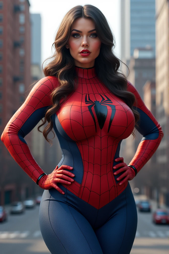 Une fille avec des gros seins et des grosses fesses déguiser en spider man