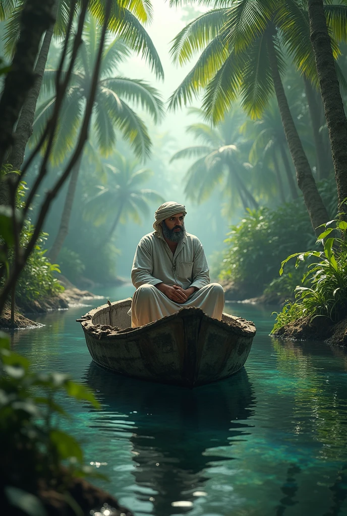 Arab Muslim floating on piece of broken boat
In jungle