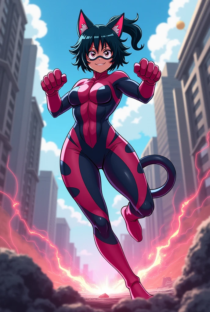 Hero costume in my hero academia style for a girl/ for a strong legs power with cat’s ears and big paw prints and not pink