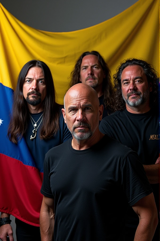 Hyperrealistic HD image of the Metallica group with the Venezuelan flag
