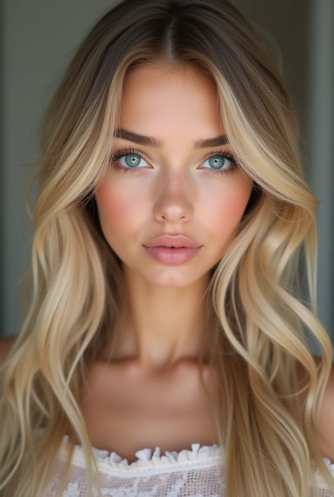 aux yeux bleus, dans une chambre d'hôtel, blondes cheveux longs, portrait Sophie Rain ,Portrait Sophie Mudd, Portrait de Corinna Kopf, cheveux blonds et grands yeux, Selfie d'une jeune femme, sans maquillage, maquillage naturel, Regarder directement dans la caméra, Visage avec Artgram, maquillage subtil, Superbe photo de tout le corps, dans la pièce, grand , blond