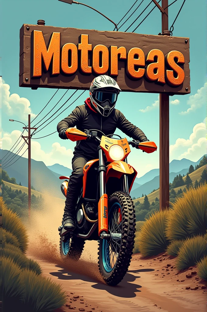 Sign for a car wash business called motorreas that has an enduro motorcycle