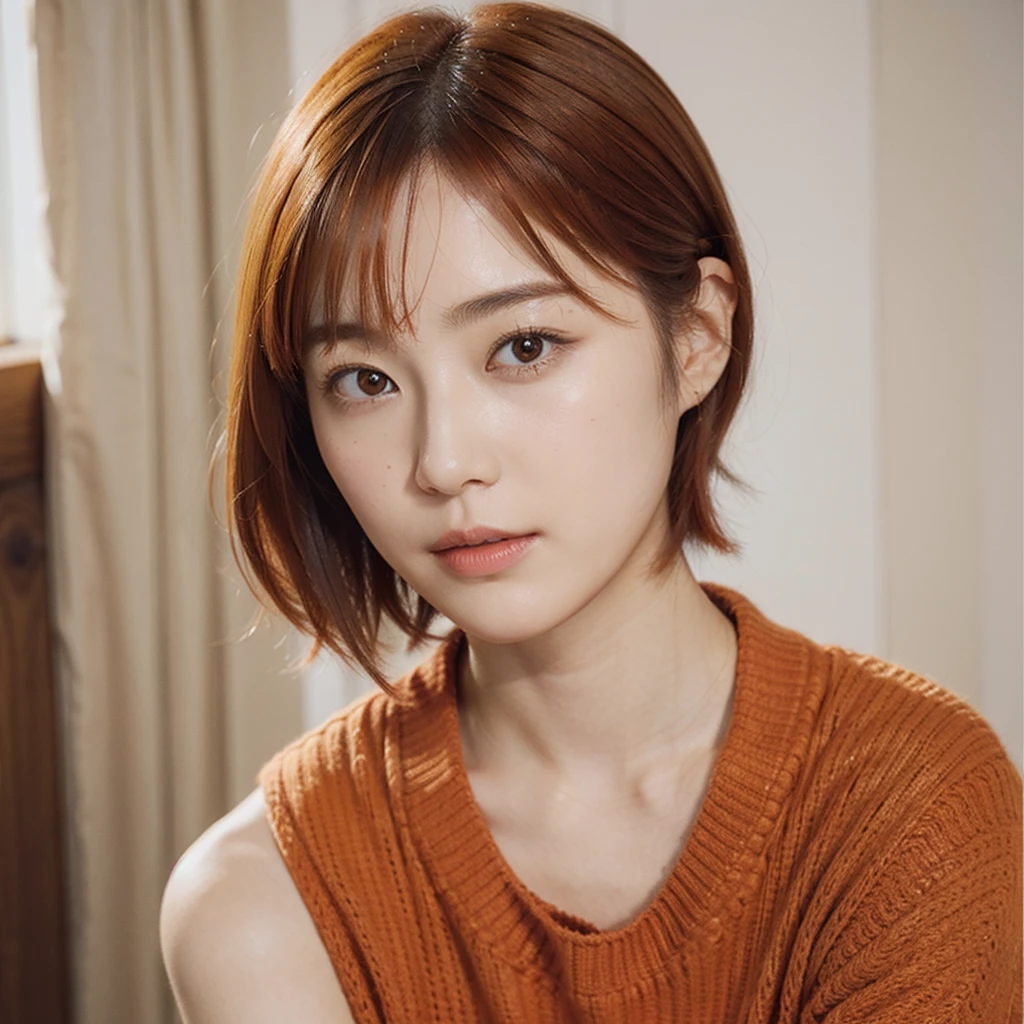 Model actress、One Woman、Singer-songwriter、cool、cute、Japanese and half European、Bright orange hair colour、short hair