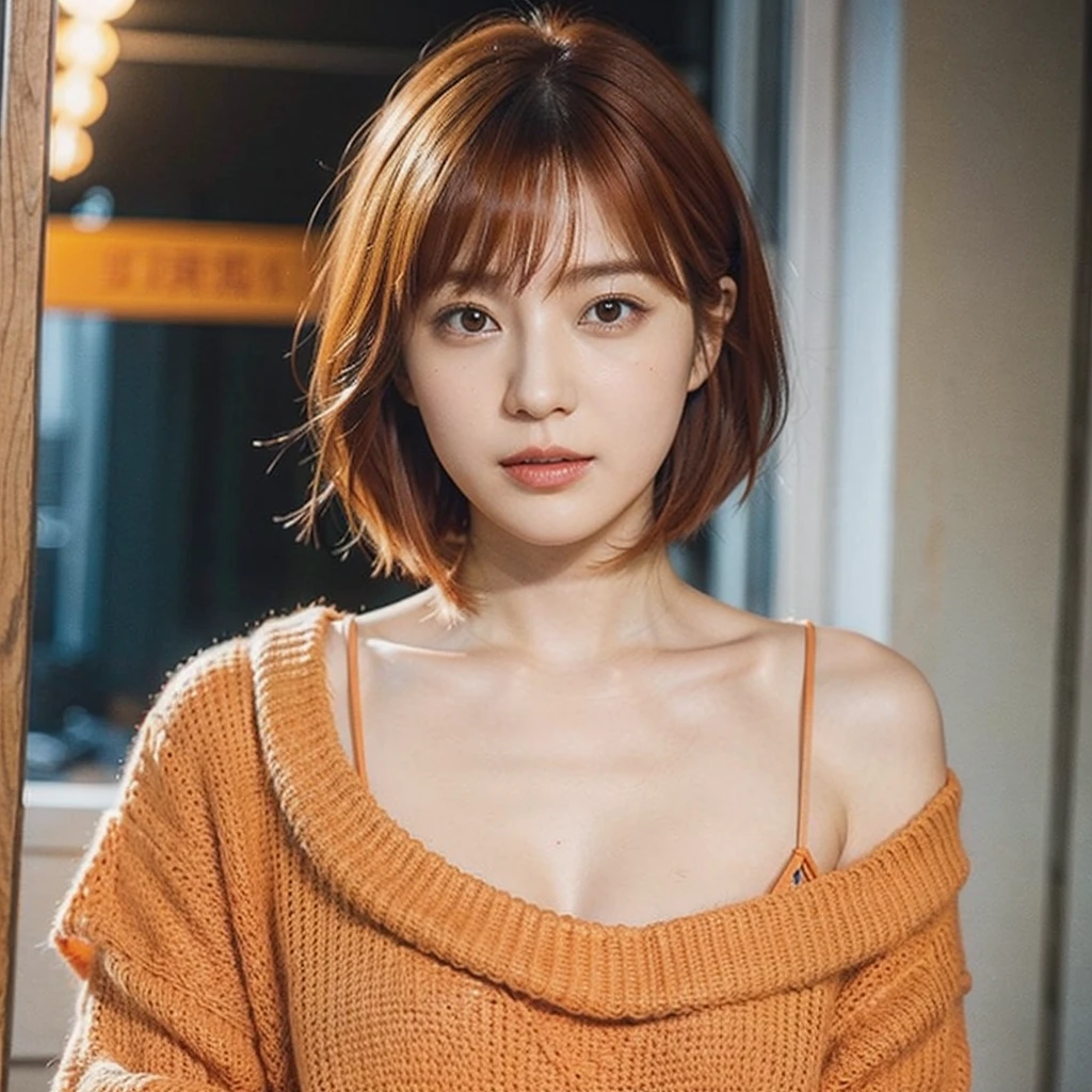 Model actress、One Woman、Singer-songwriter、cool、cute、Japanese and half European、Bright orange hair colour、short hair
