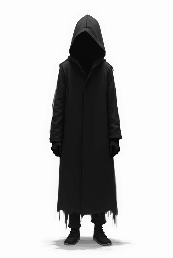 Dark Simple Serious Art, character front full body standing, just the character in the image, grown-up, plain white background,