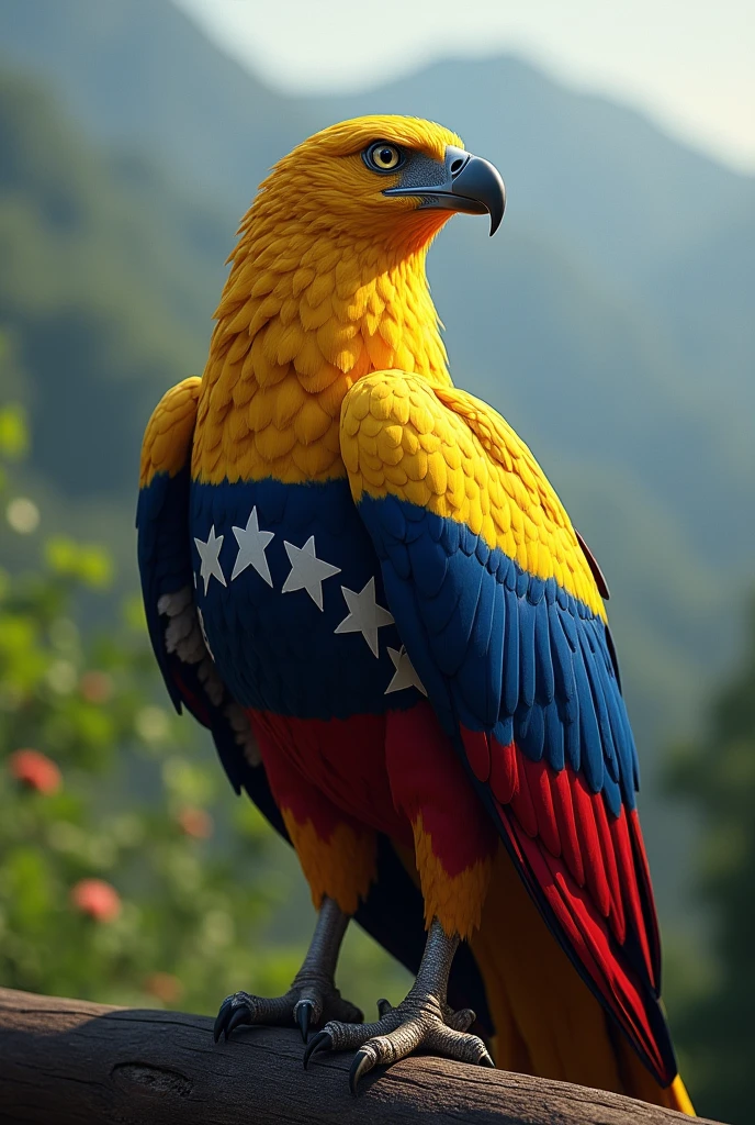 Hyperrealistic HD image of an eagle with the colors of Venezuela 