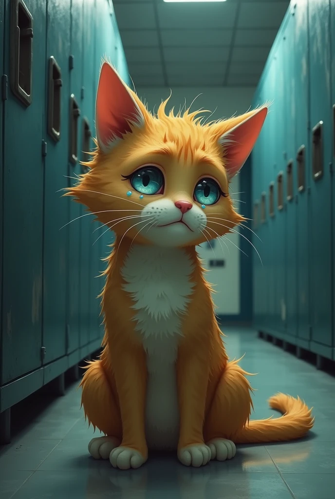 cat sad crying in the highschool
