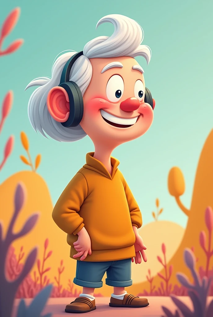 Adult wearing hearing aid cartoon version