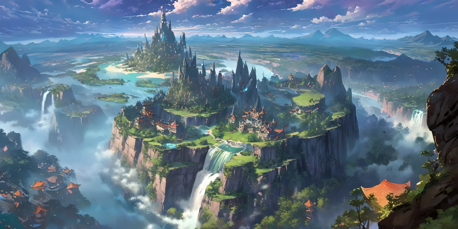 There is a small waterfall in the middle of an island, Game concept art, Final Fantasy Vll World Concept, 2. 5D CGI anime fantasy artwork, Concept World Art, Beautiful concept art, dota matte painting concept art, Concept Art Wallpaper 4K, conceptartworld, Matte Mystery Dota Pixar, Fantasy concept art, League of Legends concept art