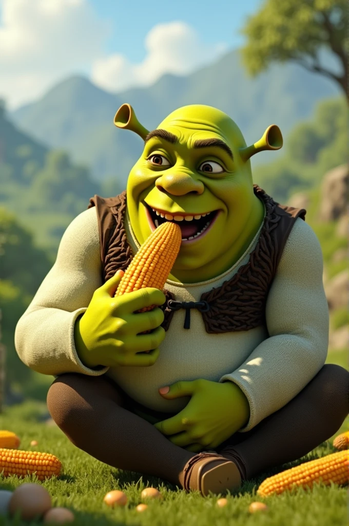 Shrek eating corn