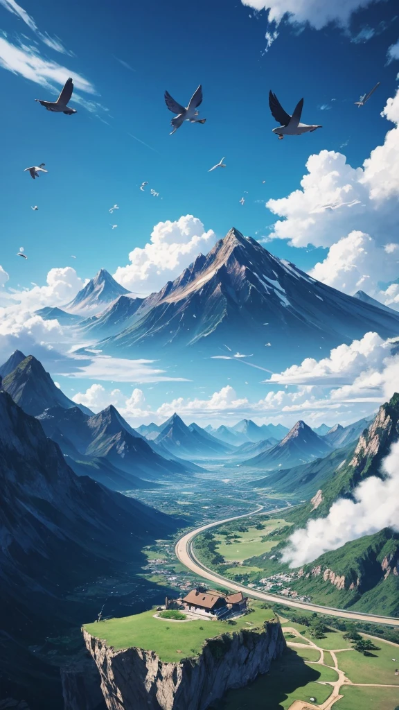 Realistic anime full 4k background landscape mobile legends icon bang bang small birds Ultra realistic blue sky