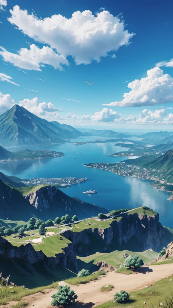Realistic anime full 4k background landscape mobile legends icon bang bang small birds Ultra realistic blue sky