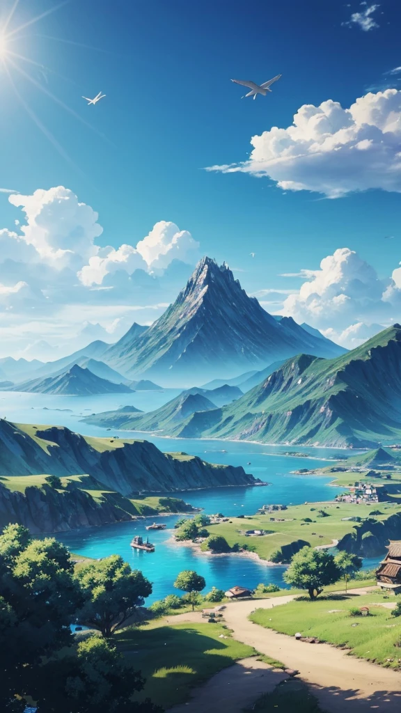 Realistic anime full 4k background landscape mobile legends icon bang bang small birds Ultra realistic blue sky 