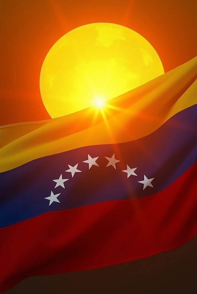 Hyperrealistic HD image of the sun in the background of the Venezuelan flag 