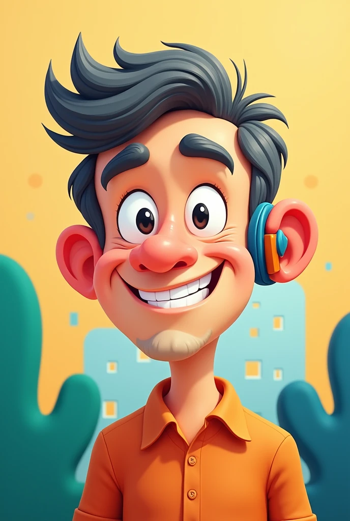 Man wearing hearing aid cartoon version
