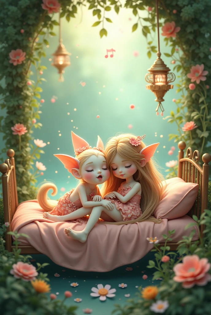 Erownie and melody were on a bed