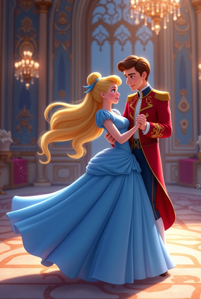 An animated picture of Cinderella and Prince charming