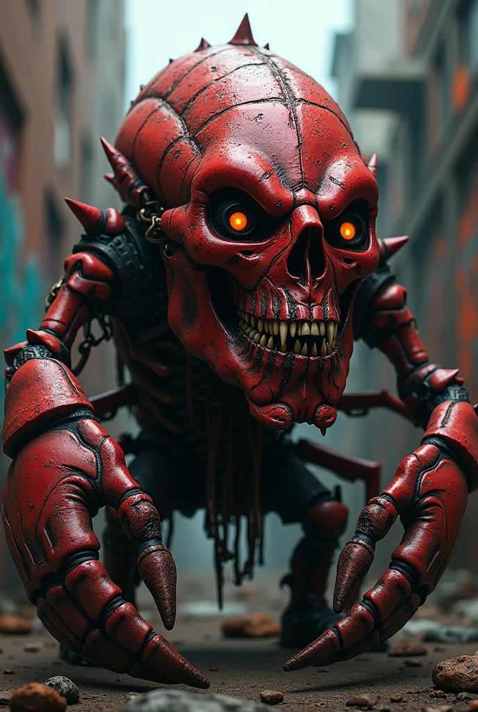 Lobster skull depicted humanoidly, punk theme